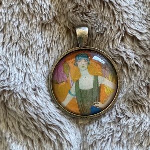 Vintage silvertone glass woman pendant